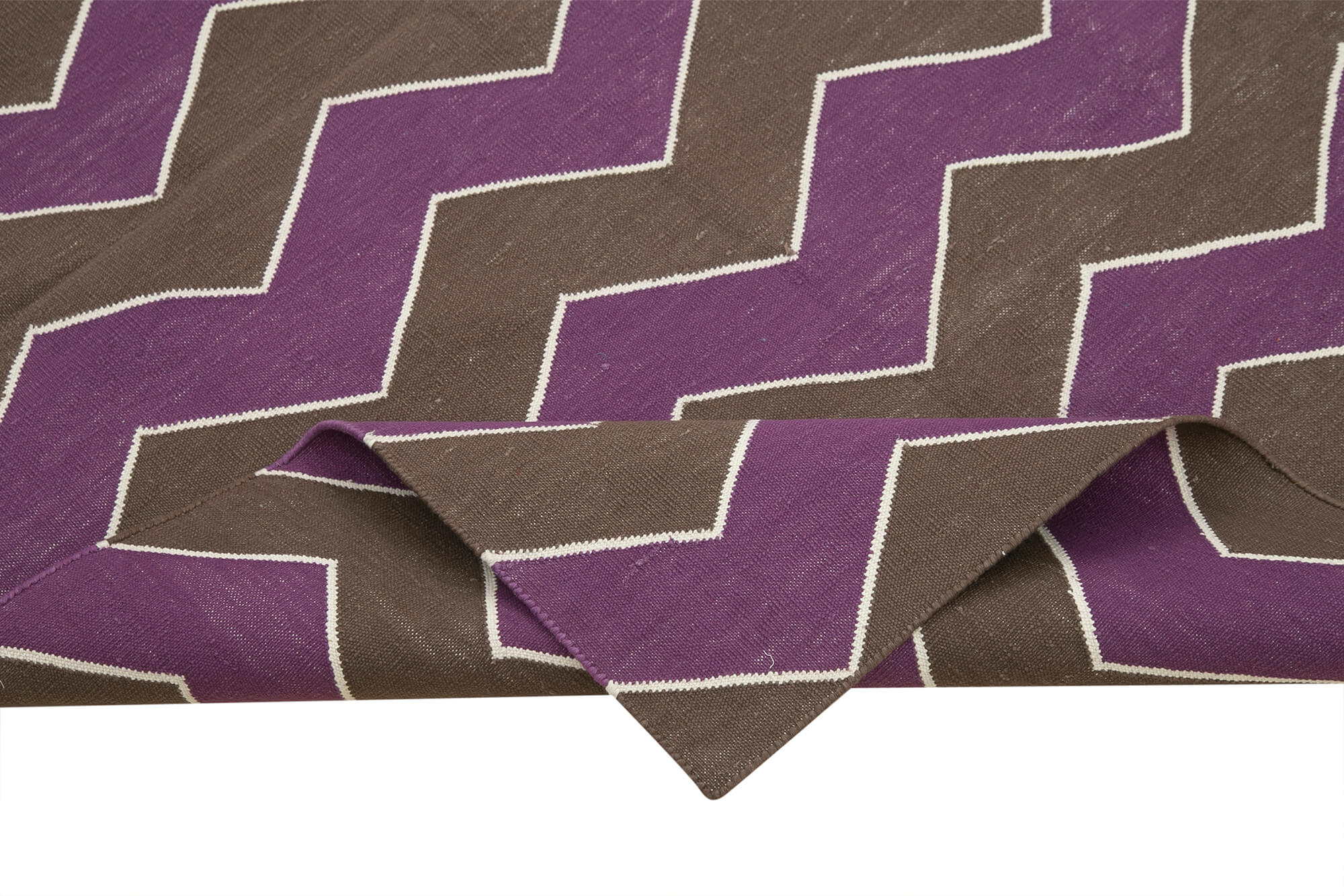 Handmade Area Rug - Geometric Brown Purple Turkish Wool Carpet 3'7''x5'5''