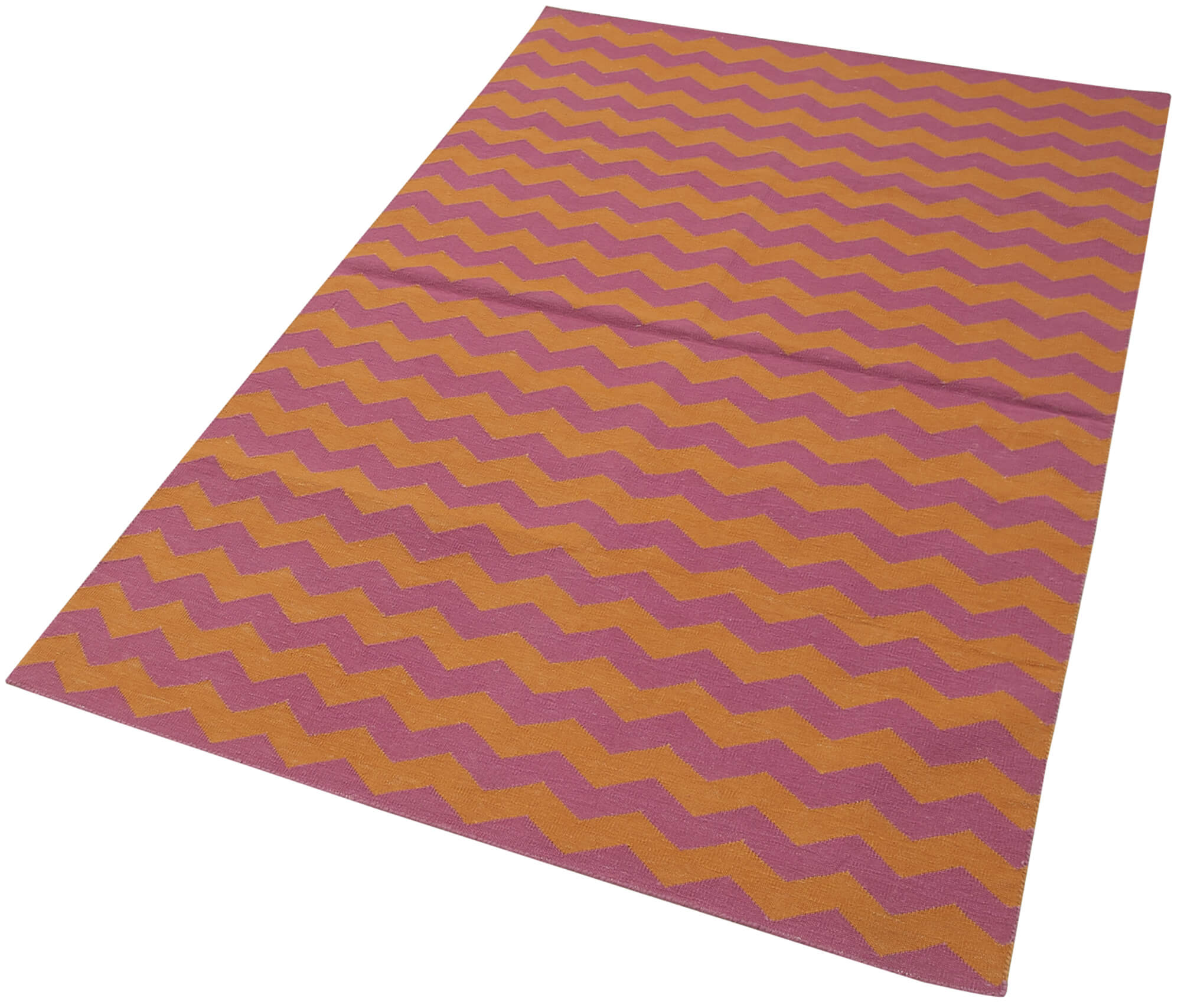 Handmade Area Rug - Orange Geometric Pattern Cotton Wool 3x5 Feet Vintage Turkish Carpet