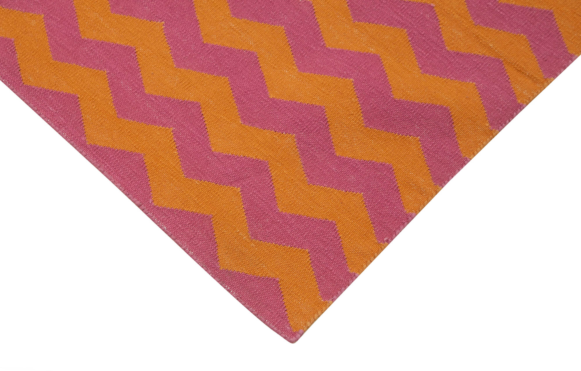 Handmade Area Rug - Orange Geometric Pattern Cotton Wool 3x5 Feet Vintage Turkish Carpet