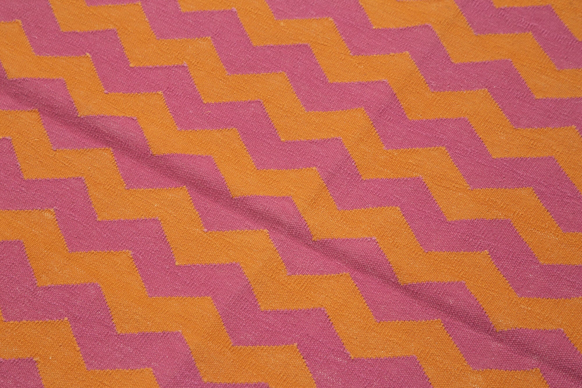 Handmade Area Rug - Orange Geometric Pattern Cotton Wool 3x5 Feet Vintage Turkish Carpet