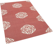Handmade Area Rug - Vintage Turkish Carpet 3'8"x5'7" Red Geometric Pattern Wool Cotton