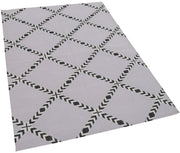Handmade Area Rug - Grey Geometric Cotton Wool Vintage Hand Woven Carpet 3'6"x4'11"