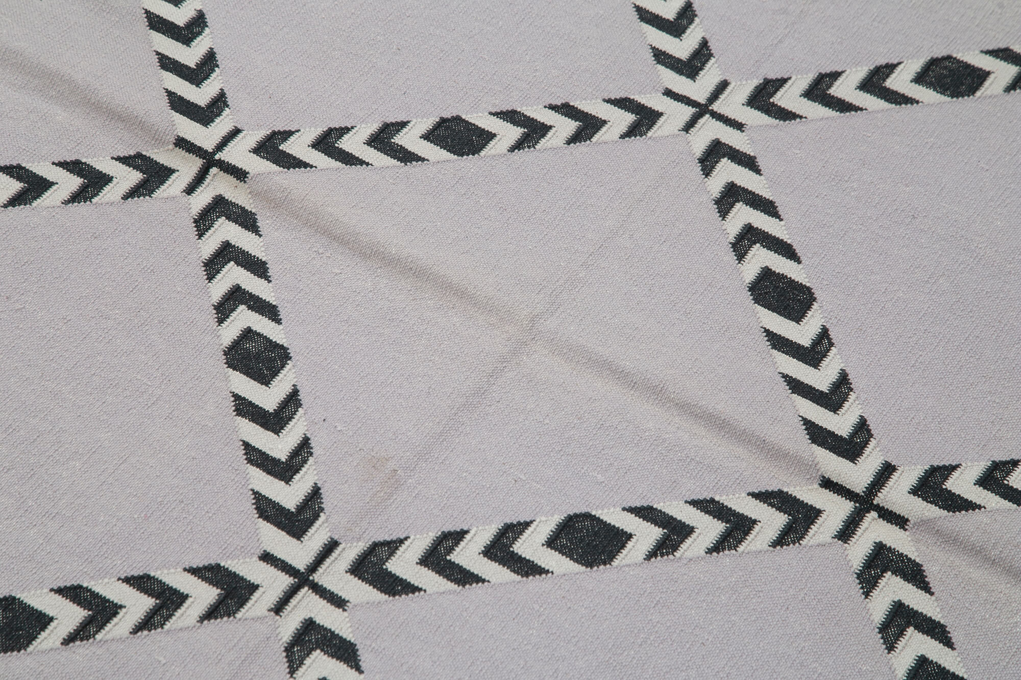 Handmade Area Rug - Grey Geometric Cotton Wool Vintage Hand Woven Carpet 3'6"x4'11"