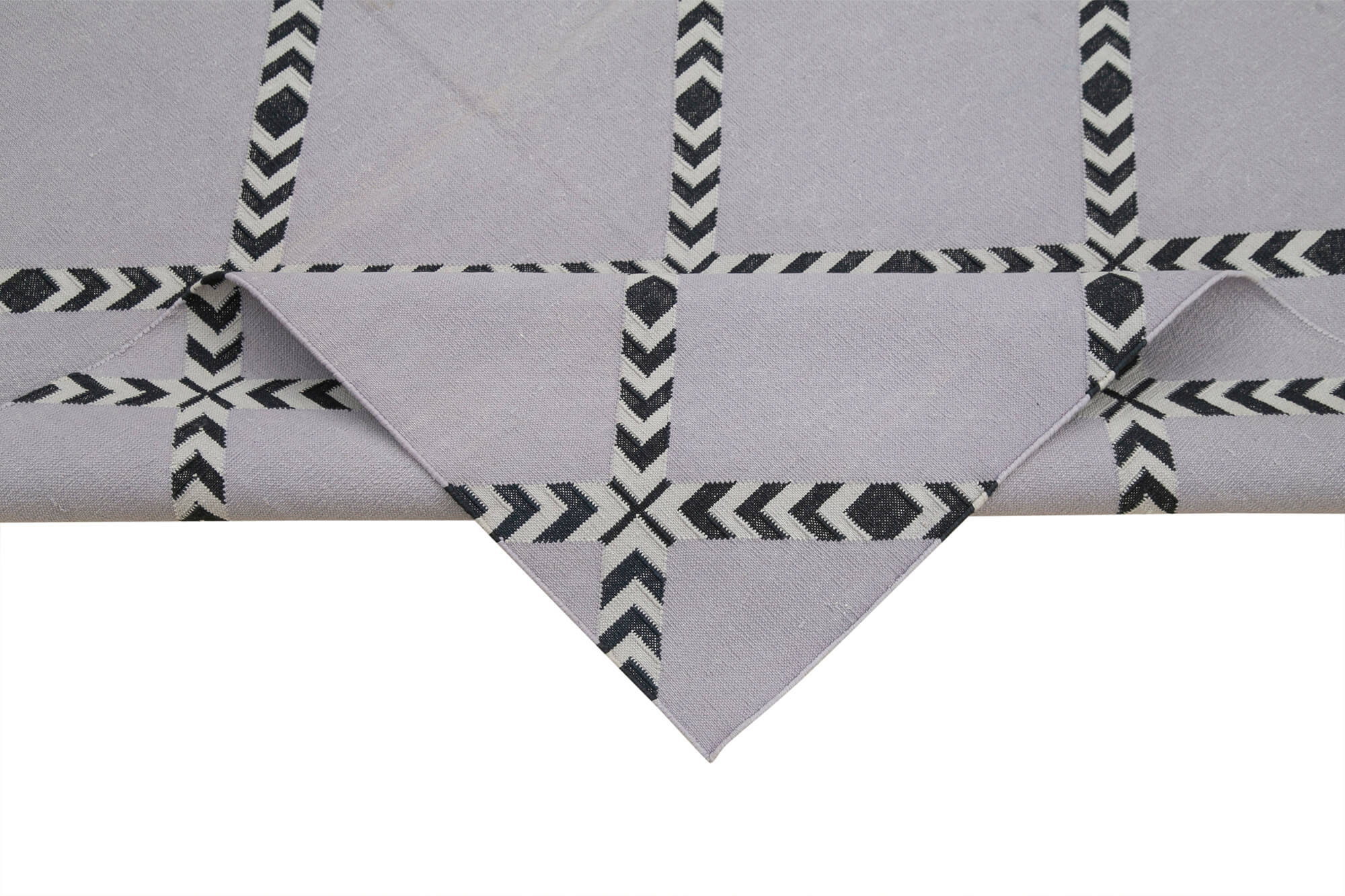 Handmade Area Rug - Grey Geometric Cotton Wool Vintage Hand Woven Carpet 3'6"x4'11"