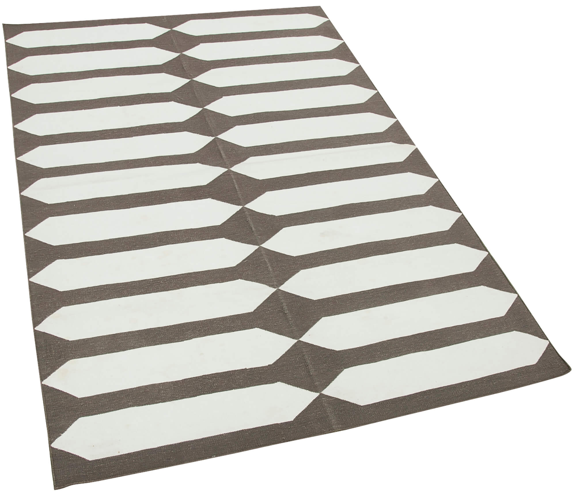 Handmade Wool Area Rug - Brown Geometric Cotton Wool Rug 3x5 Feet