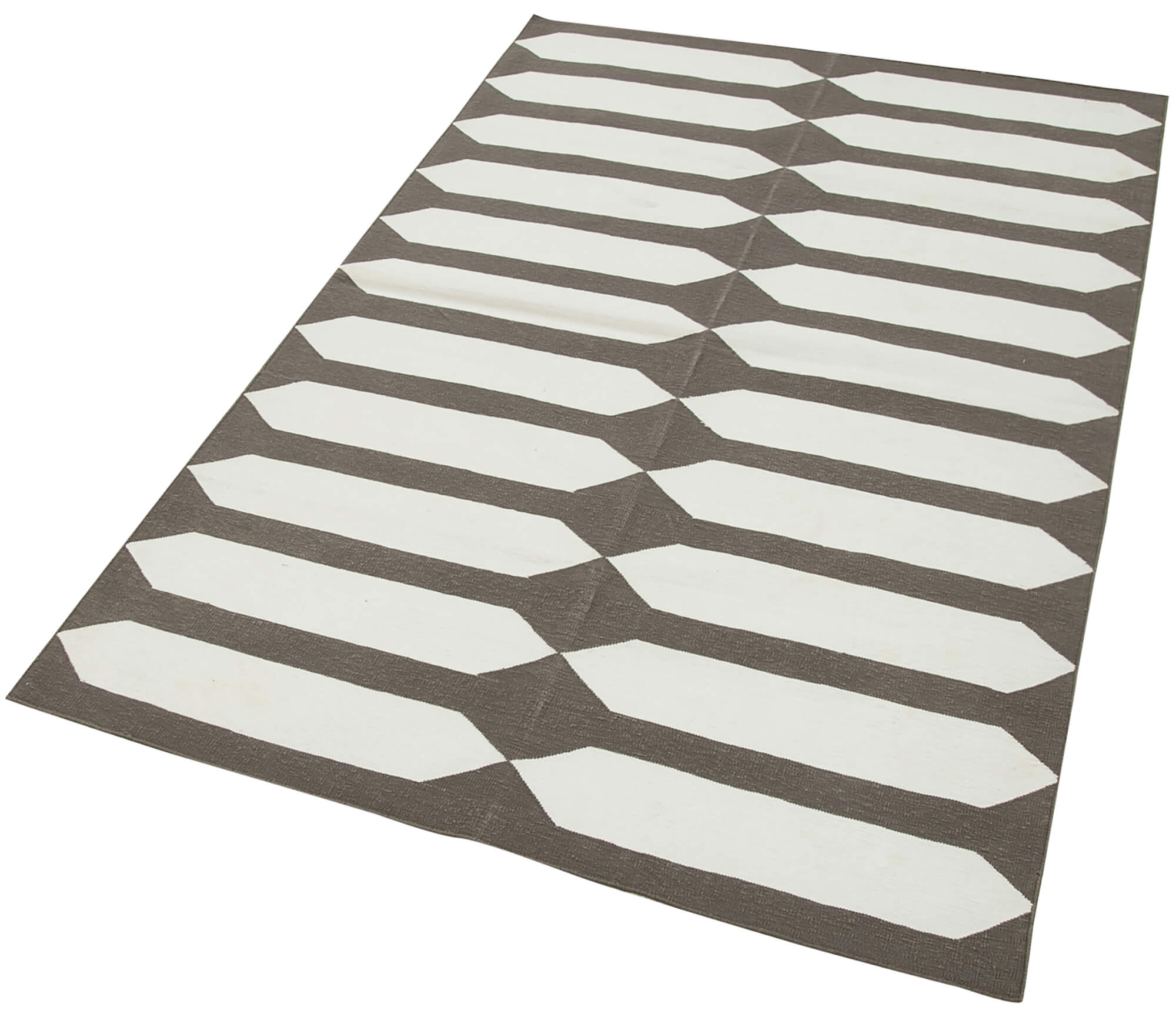 Handmade Wool Area Rug - Brown Geometric Cotton Wool Rug 3x5 Feet