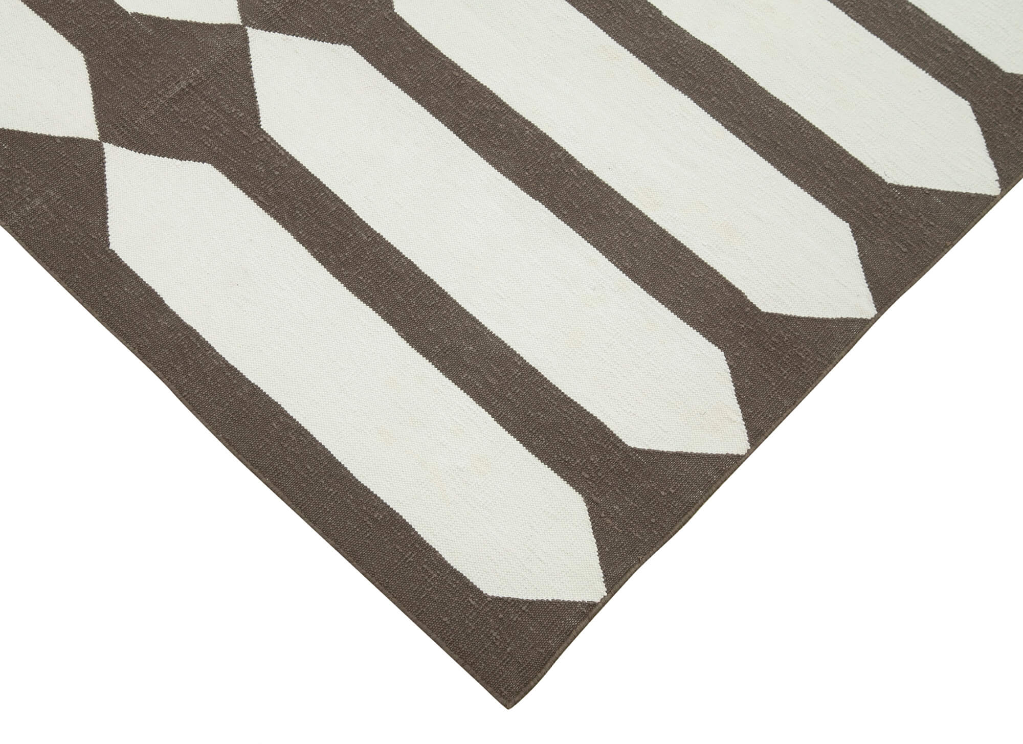 Handmade Wool Area Rug - Brown Geometric Cotton Wool Rug 3x5 Feet