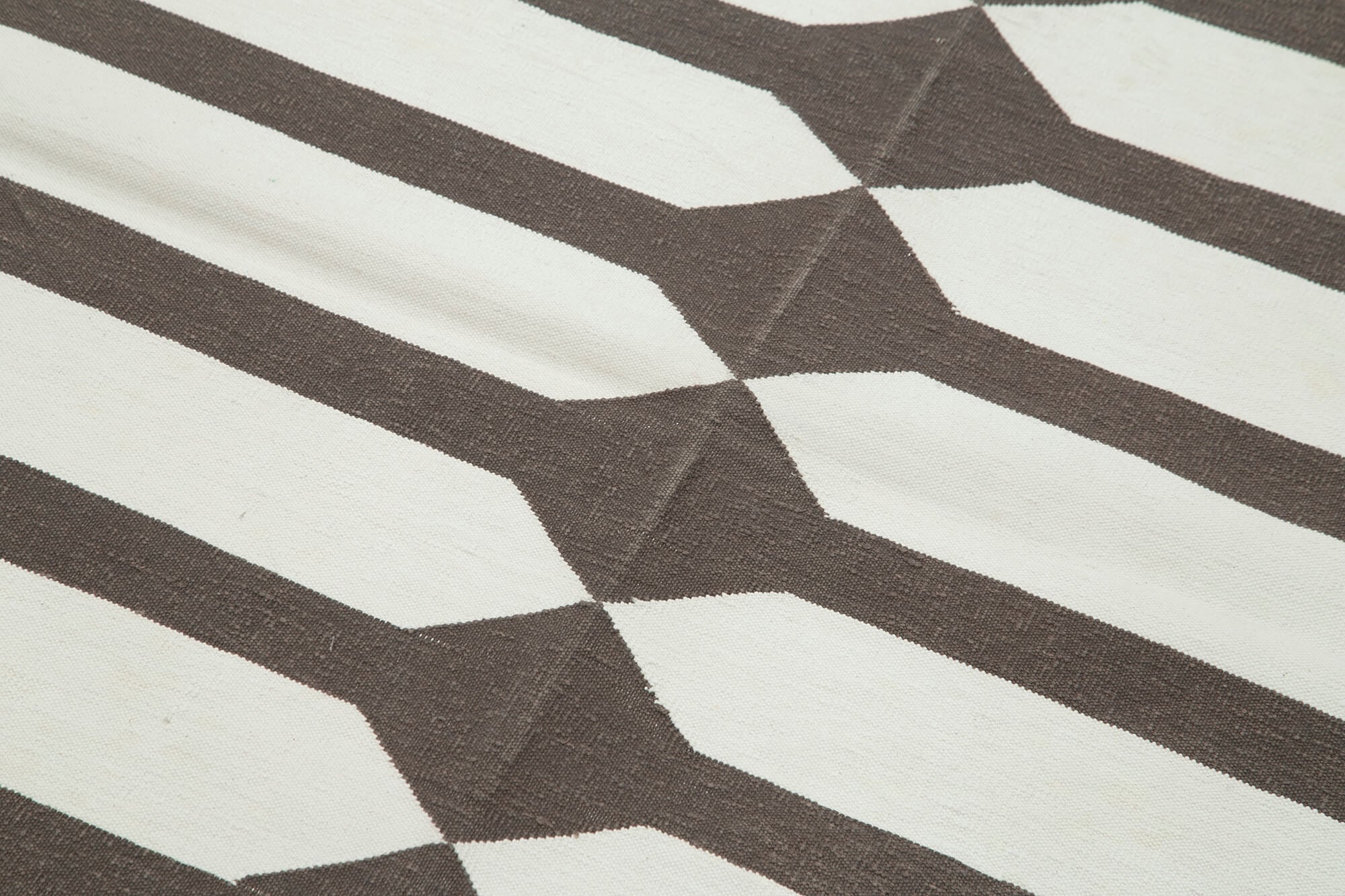 Handmade Wool Area Rug - Brown Geometric Cotton Wool Rug 3x5 Feet