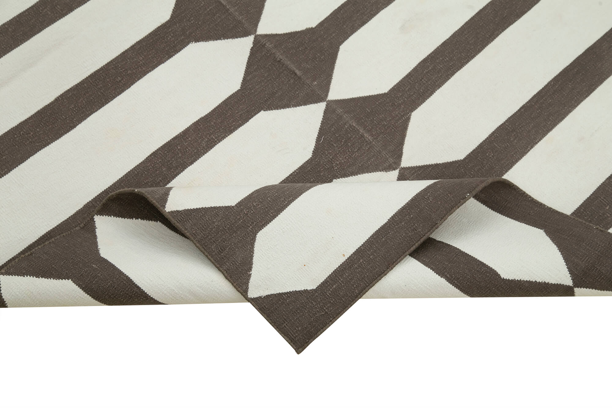 Handmade Wool Area Rug - Brown Geometric Cotton Wool Rug 3x5 Feet