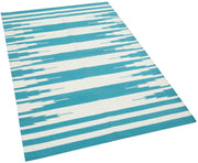 Handmade Area Rug – Turquoise Wool Carpet with Geometric Pattern, Cotton Wool Rug 3'5''x5'5''