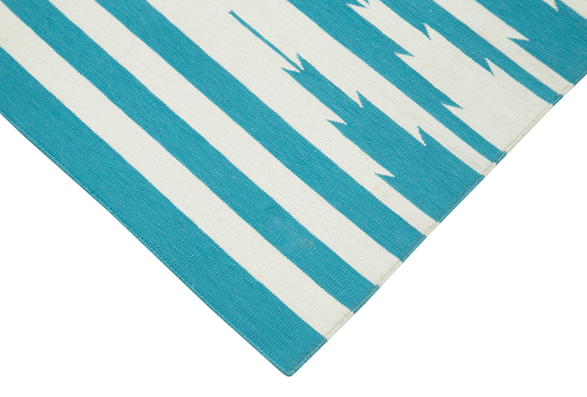 Handmade Area Rug – Turquoise Wool Carpet with Geometric Pattern, Cotton Wool Rug 3'5''x5'5''