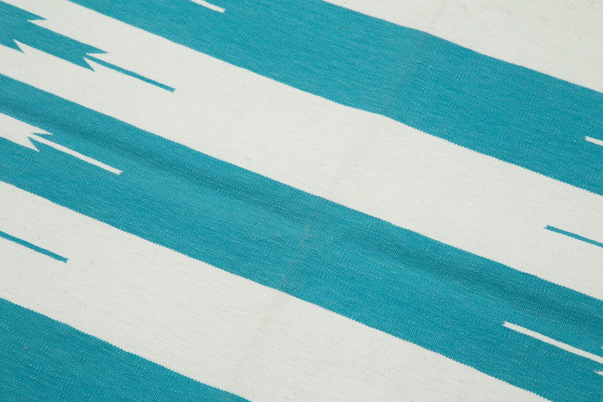 Handmade Area Rug – Turquoise Wool Carpet with Geometric Pattern, Cotton Wool Rug 3'5''x5'5''