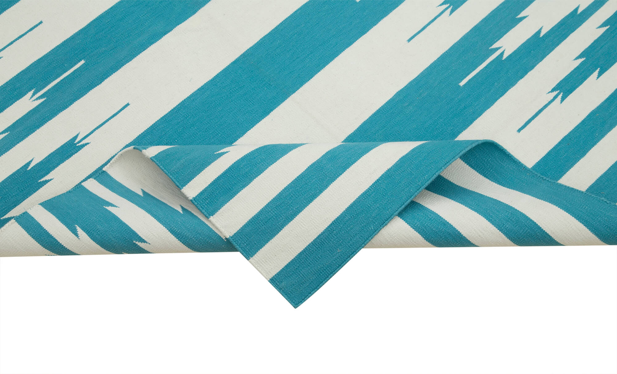 Handmade Area Rug – Turquoise Wool Carpet with Geometric Pattern, Cotton Wool Rug 3'5''x5'5''