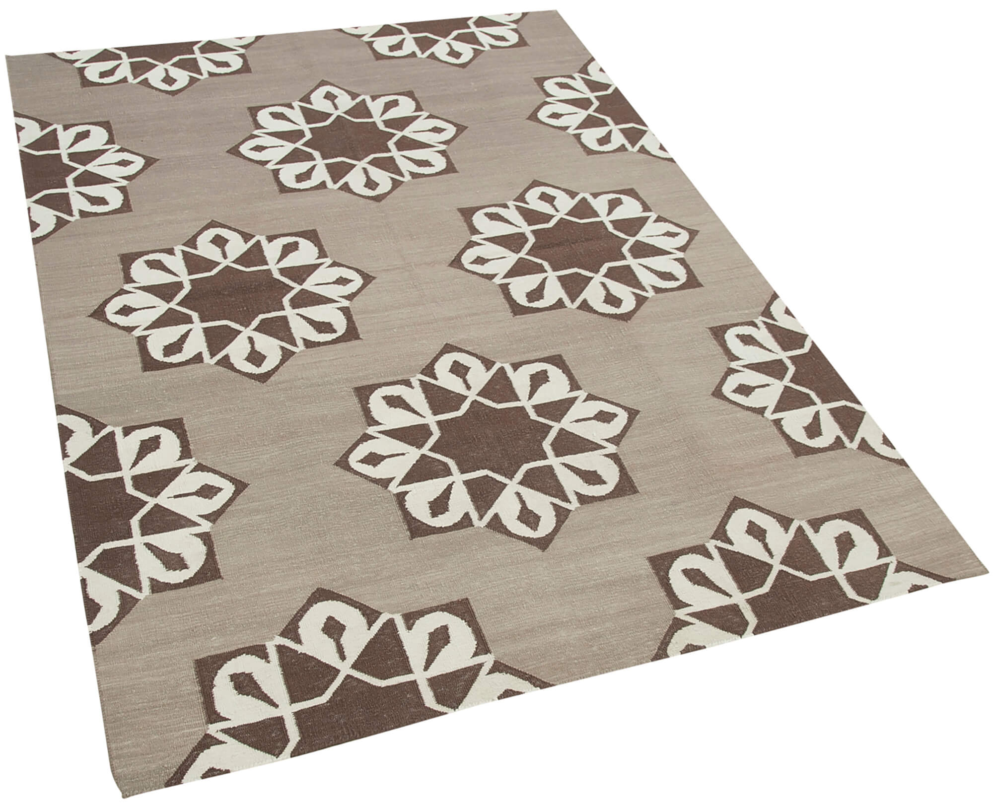 Handmade Wool Area Rug – Brown Geometric Cotton Wool Blend, Durable Floor Covering 3'10"x5'5"