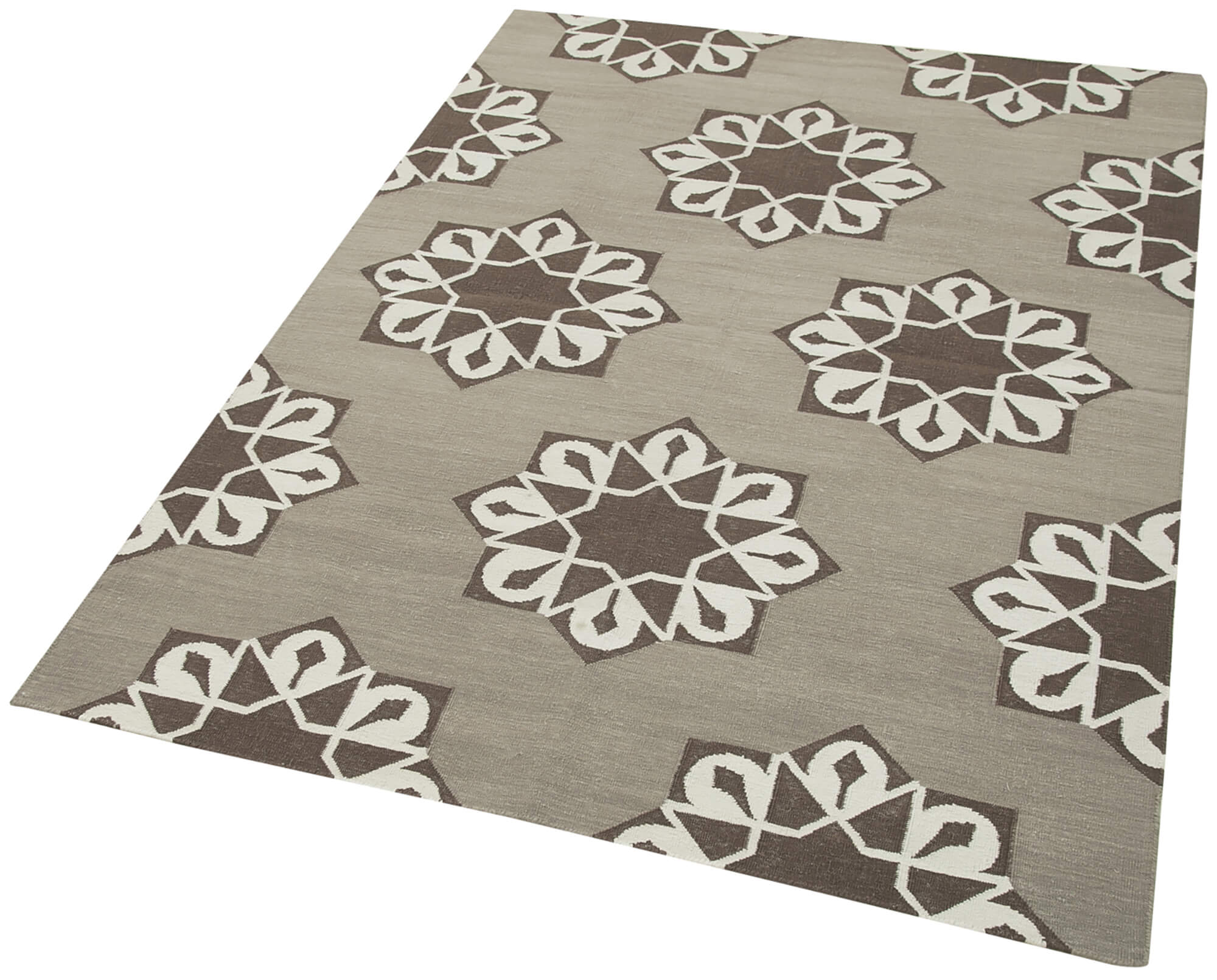 Handmade Wool Area Rug – Brown Geometric Cotton Wool Blend, Durable Floor Covering 3'10"x5'5"