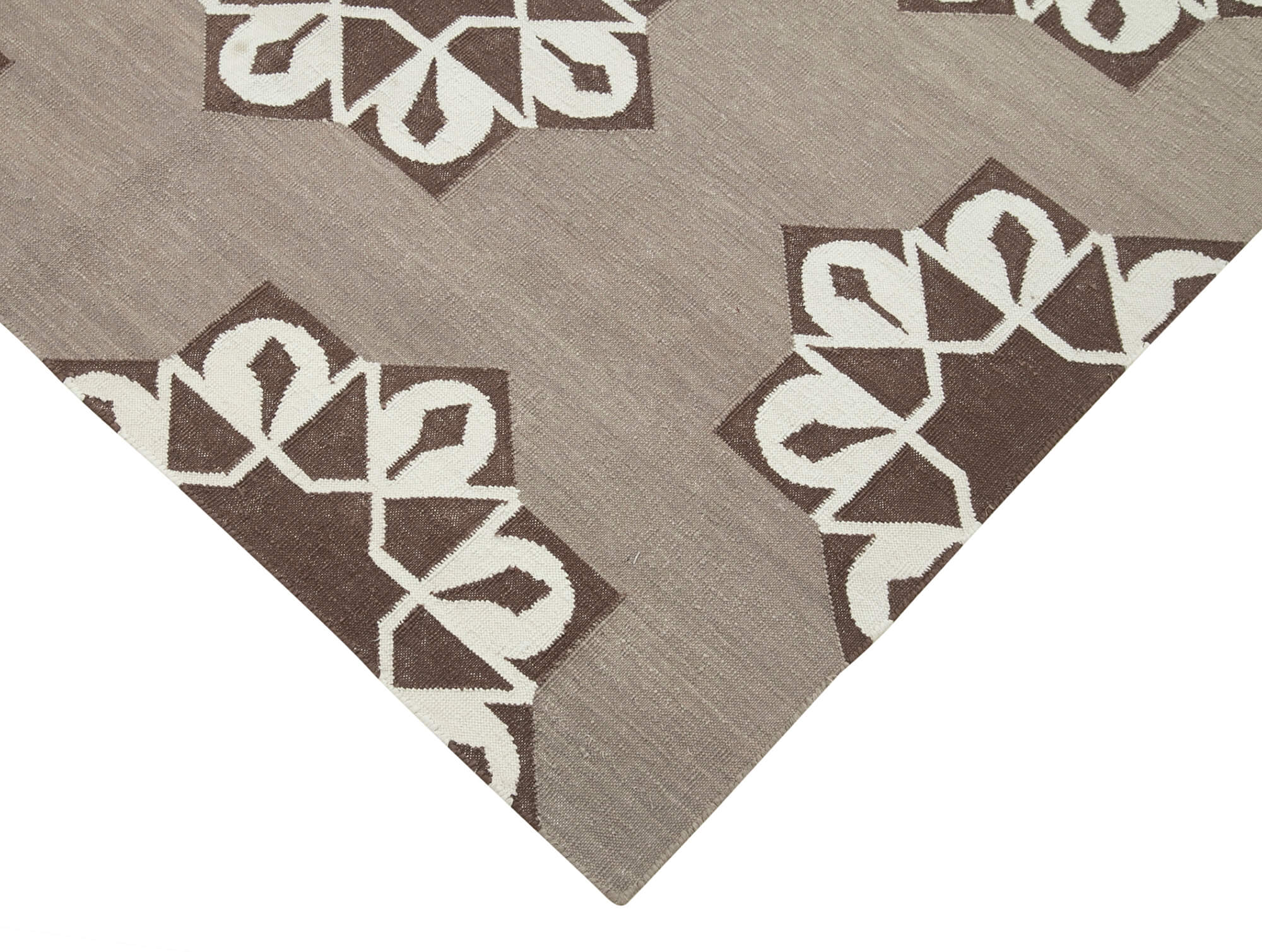 Handmade Wool Area Rug – Brown Geometric Cotton Wool Blend, Durable Floor Covering 3'10"x5'5"