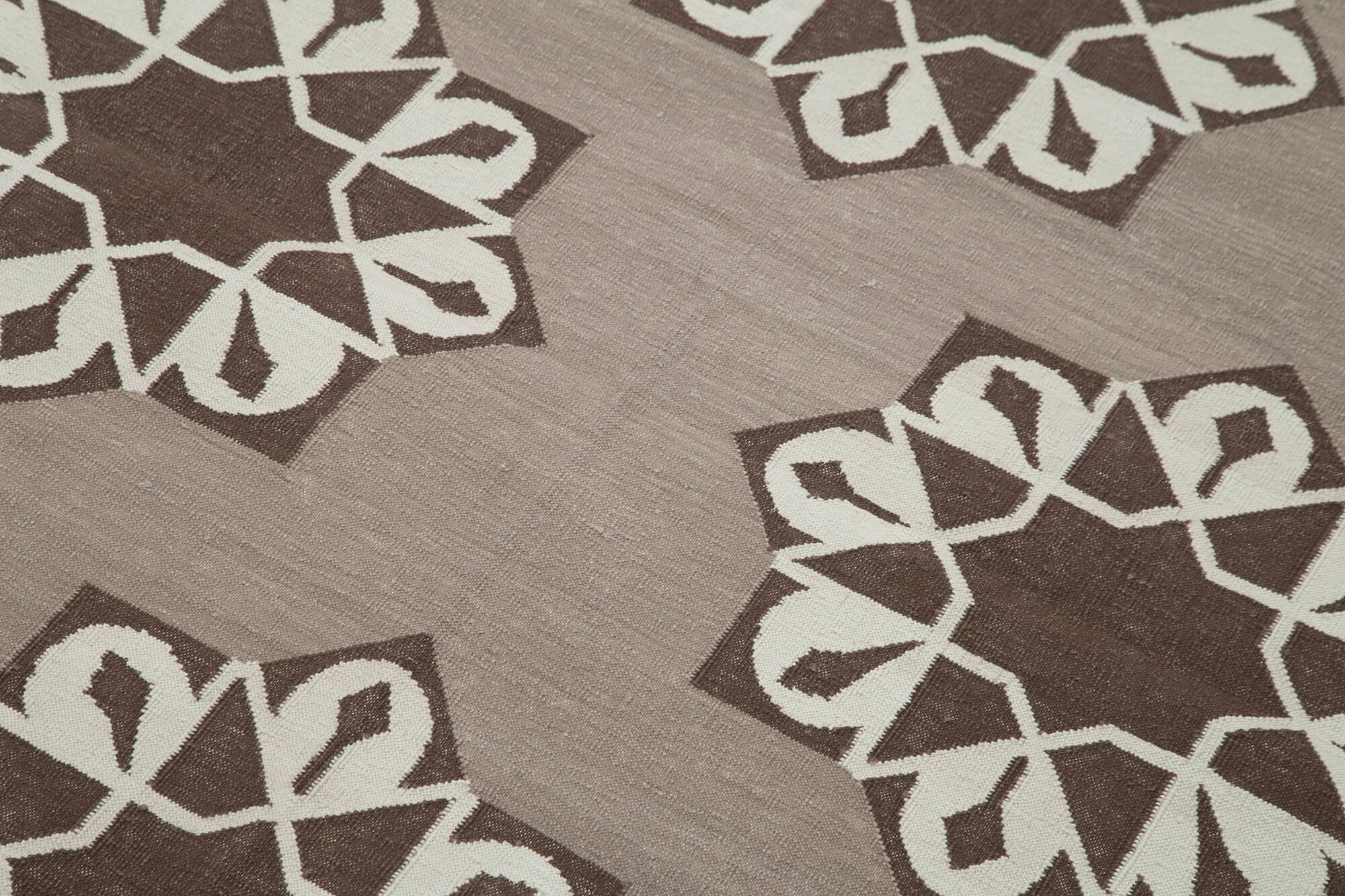 Handmade Wool Area Rug – Brown Geometric Cotton Wool Blend, Durable Floor Covering 3'10"x5'5"