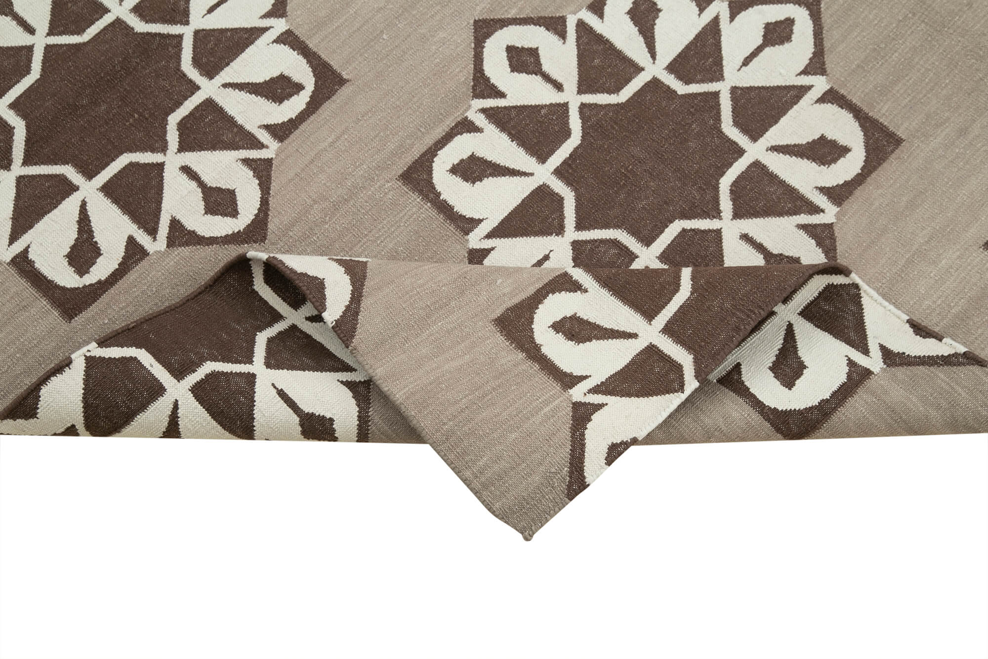 Handmade Wool Area Rug – Brown Geometric Cotton Wool Blend, Durable Floor Covering 3'10"x5'5"