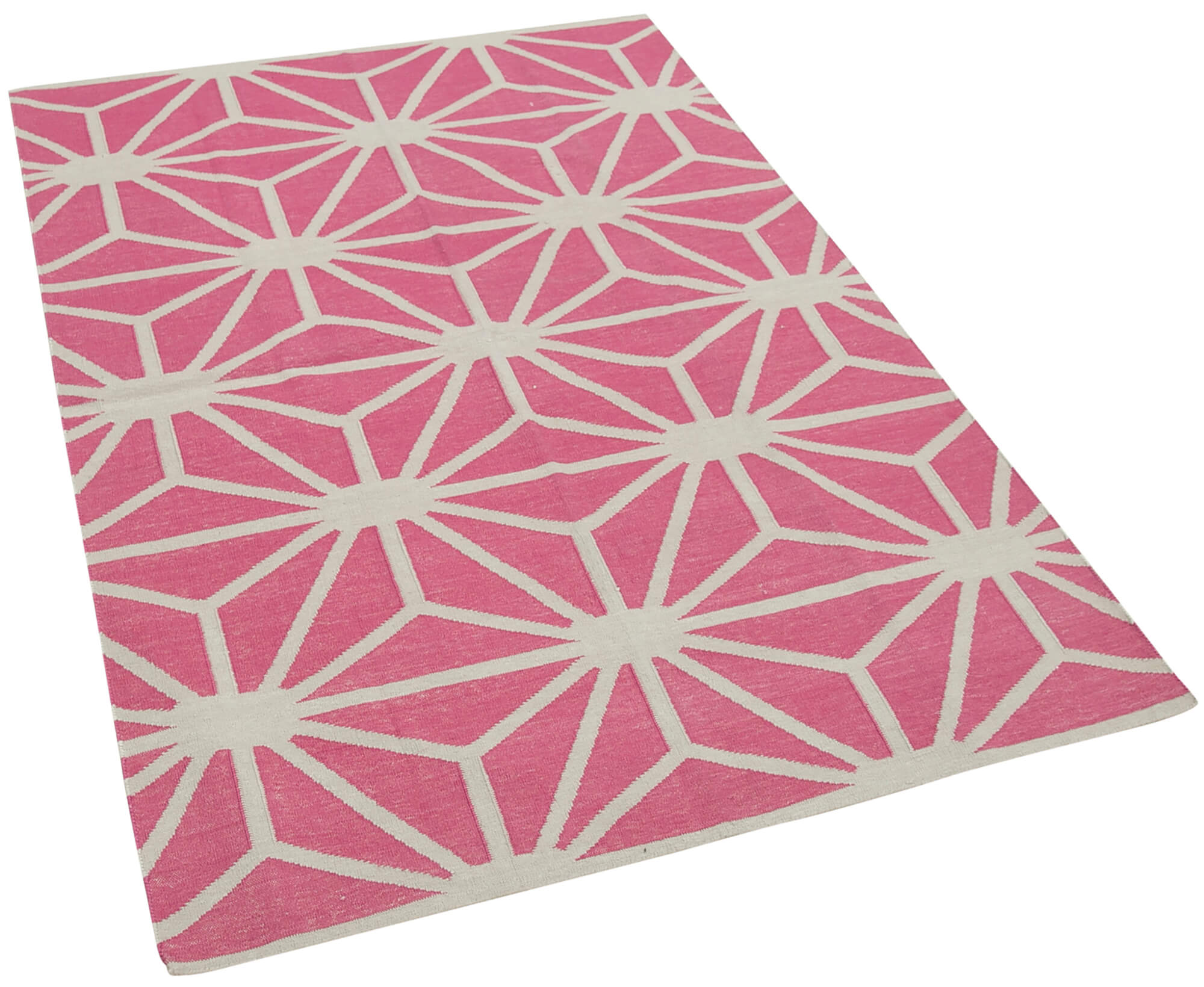 Duri Pink Geometric Cotton Wool Handmade Area Rug 3'7'' x 5'5''