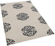 Handmade Wool Area Rug – Cream Geometric Cotton Wool Rug 3'6''x5'4'' | Durable Woven Carpet