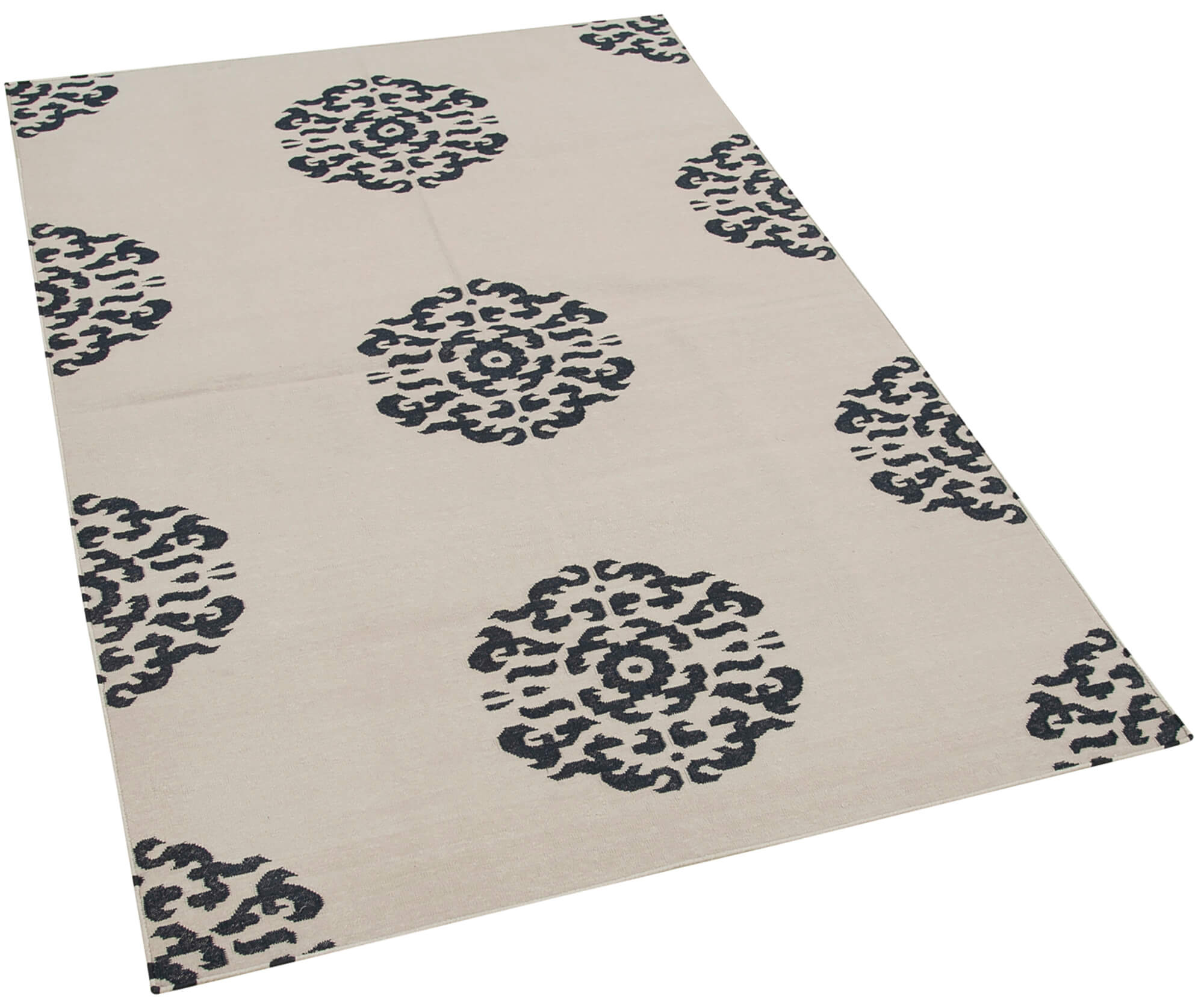 Handmade Wool Area Rug – Cream Geometric Cotton Wool Rug 3'6''x5'4'' | Durable Woven Carpet