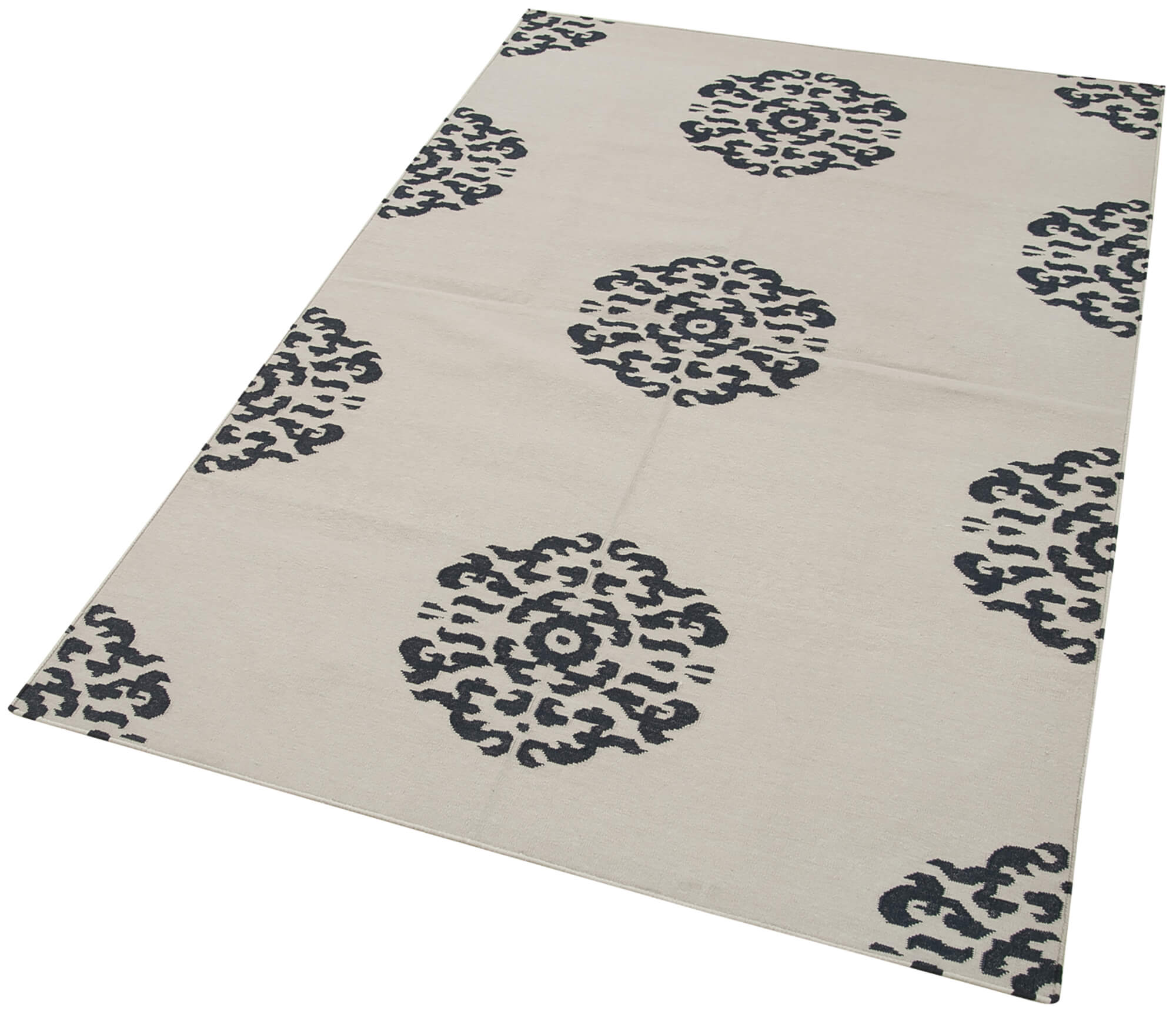 Handmade Wool Area Rug – Cream Geometric Cotton Wool Rug 3'6''x5'4'' | Durable Woven Carpet