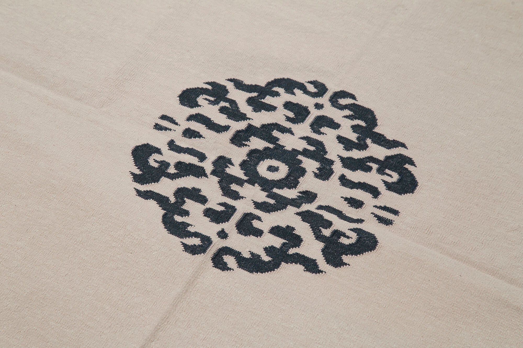 Handmade Wool Area Rug – Cream Geometric Cotton Wool Rug 3'6''x5'4'' | Durable Woven Carpet