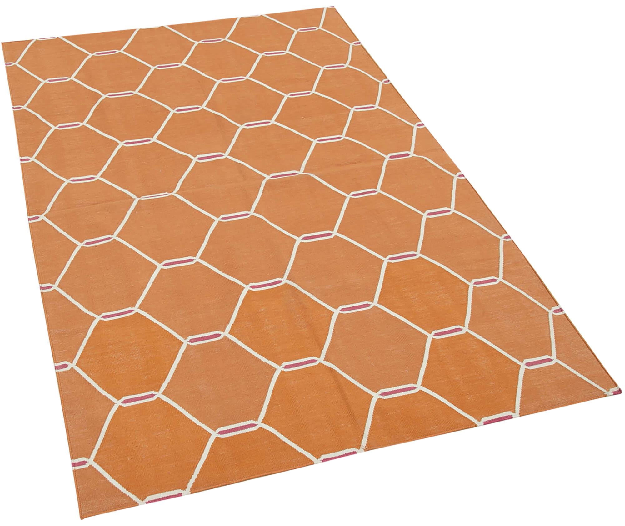 Handmade Wool Area Rug - Orange Geometric Cotton Wool Rug 3'6''x5'6'' by Agacan