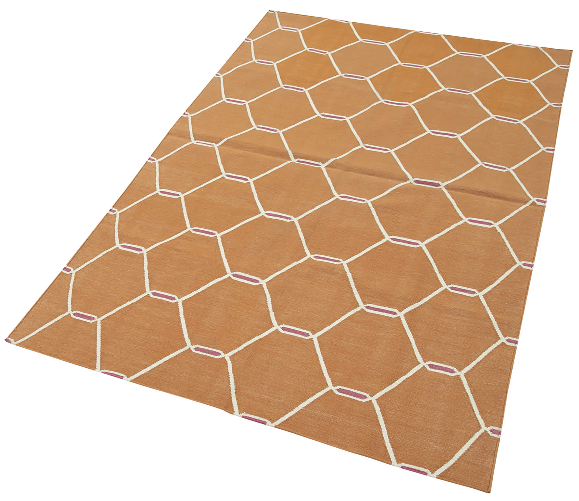 Handmade Wool Area Rug - Orange Geometric Cotton Wool Rug 3'6''x5'6'' by Agacan