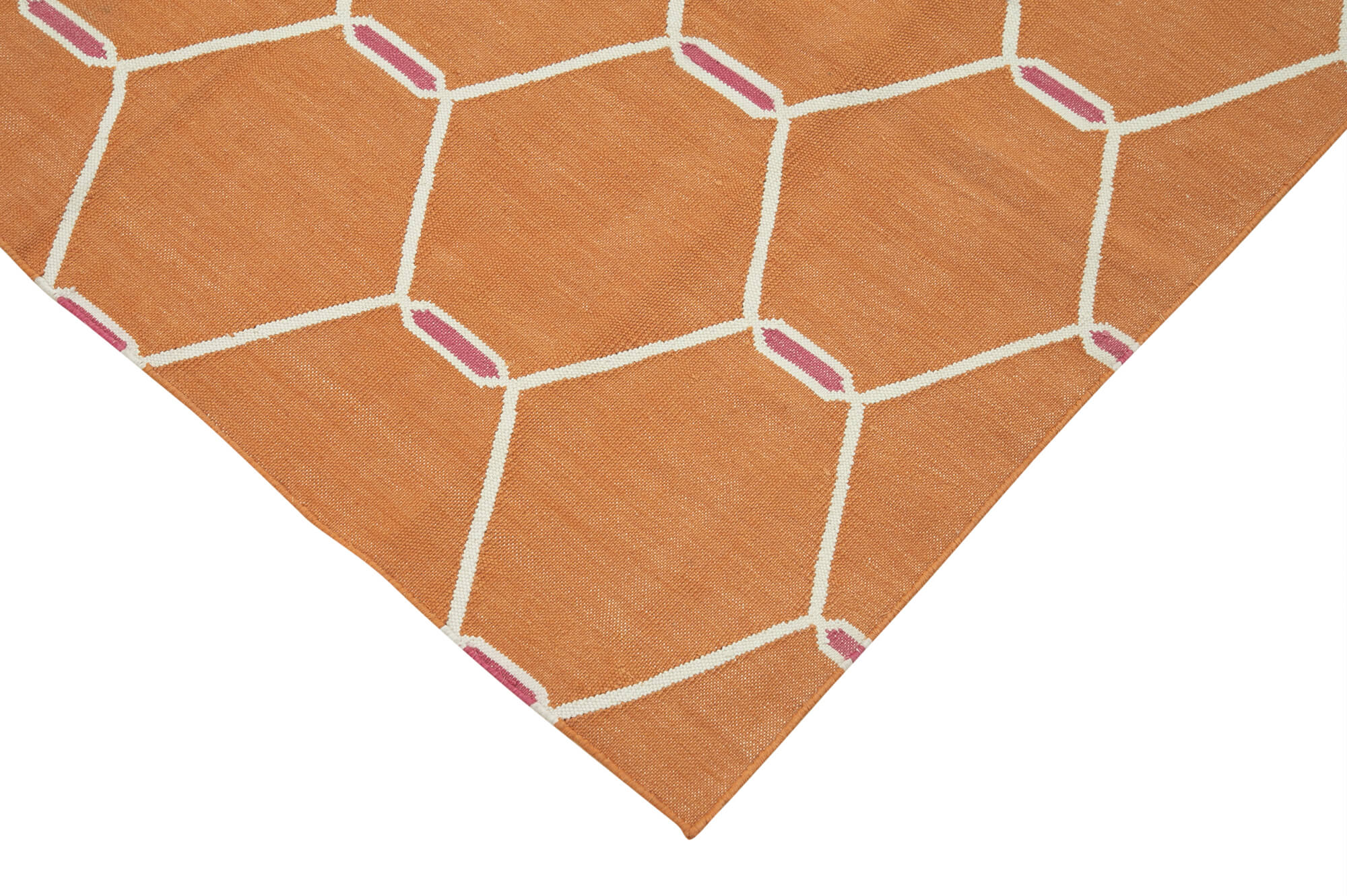 Handmade Wool Area Rug - Orange Geometric Cotton Wool Rug 3'6''x5'6'' by Agacan