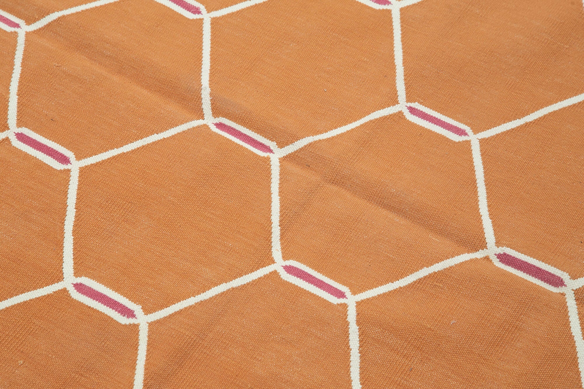 Handmade Wool Area Rug - Orange Geometric Cotton Wool Rug 3'6''x5'6'' by Agacan