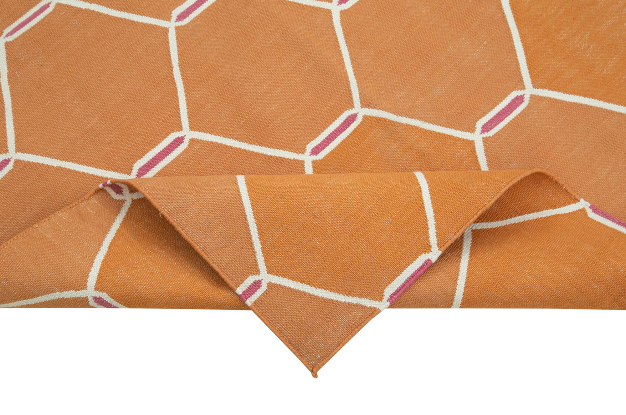 Handmade Wool Area Rug - Orange Geometric Cotton Wool Rug 3'6''x5'6'' by Agacan