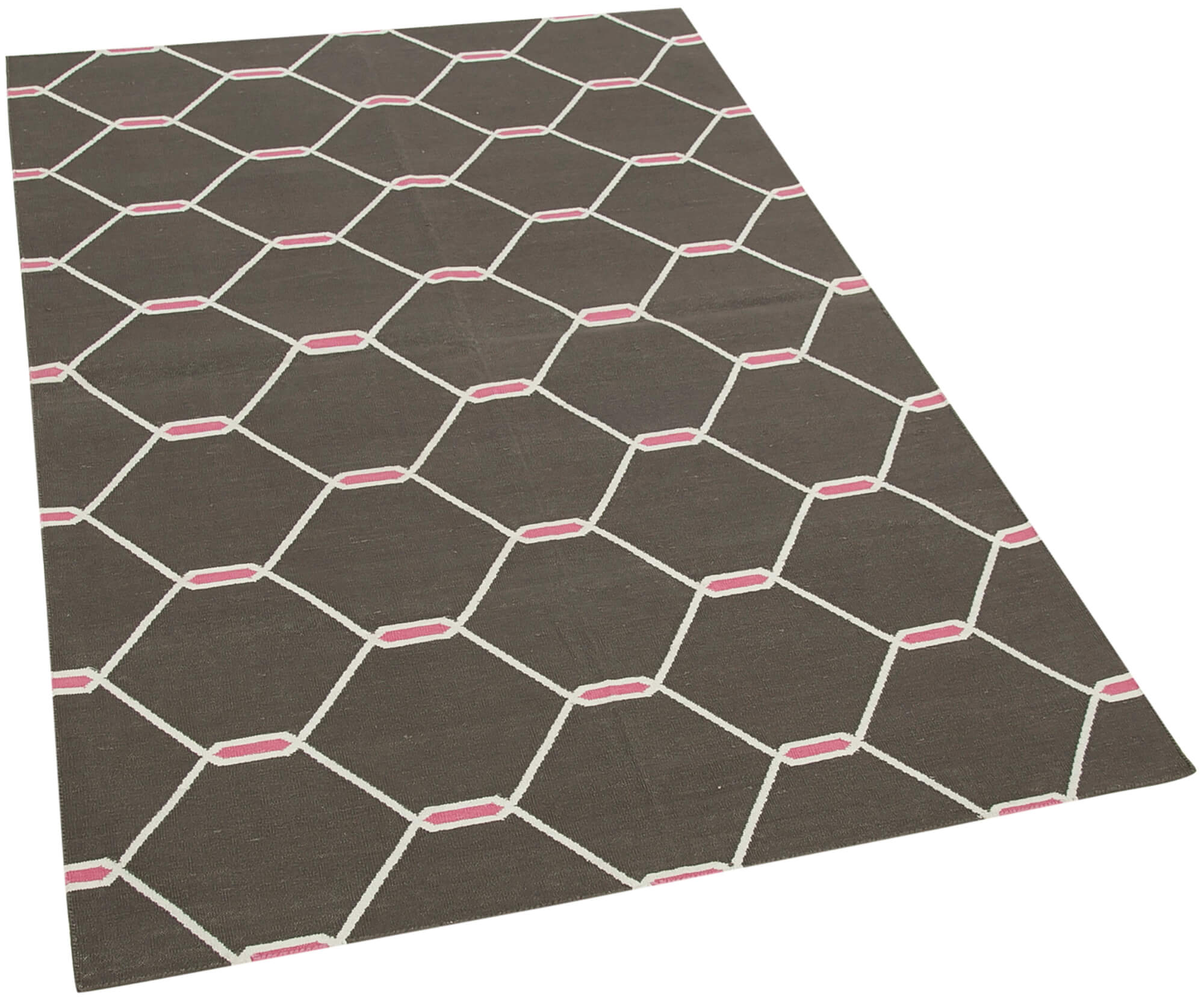 Handmade Geometric Area Rug - Brown Cotton Wool Rug 3'7'' x 5'6'' | Durable Wool Carpet