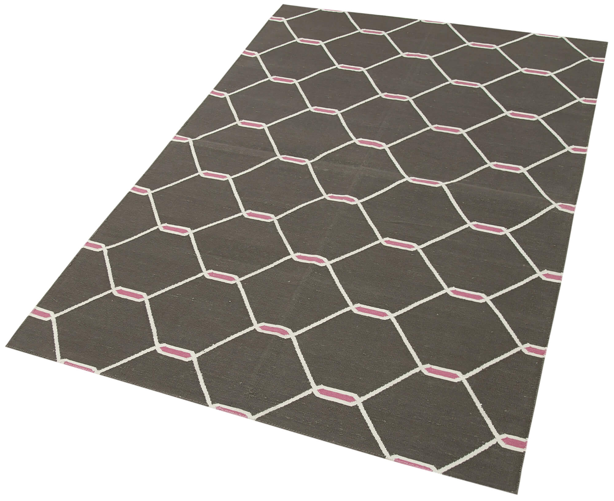 Handmade Geometric Area Rug - Brown Cotton Wool Rug 3'7'' x 5'6'' | Durable Wool Carpet