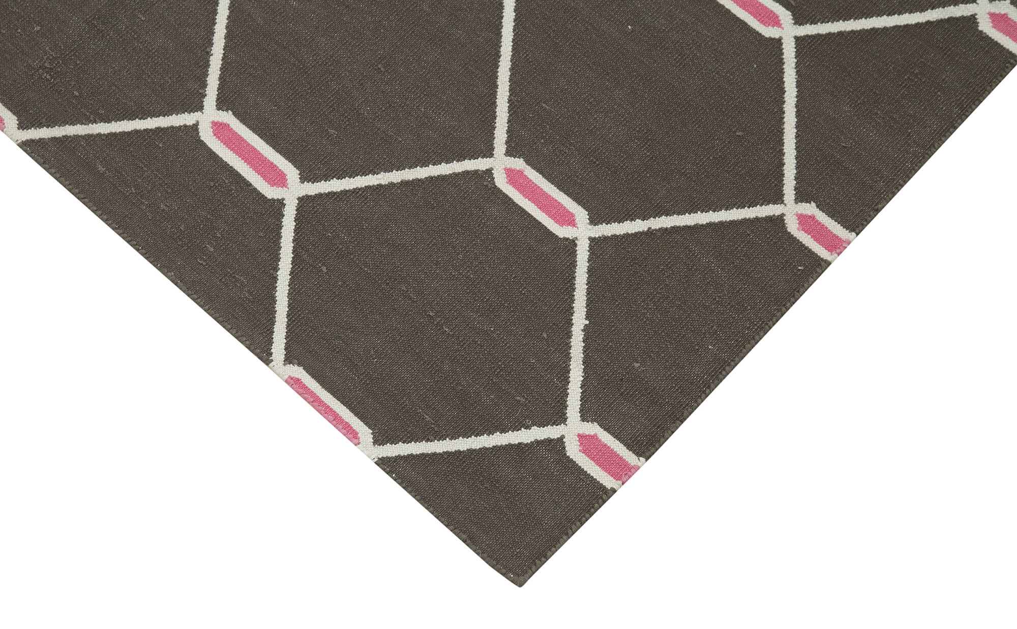 Handmade Geometric Area Rug - Brown Cotton Wool Rug 3'7'' x 5'6'' | Durable Wool Carpet