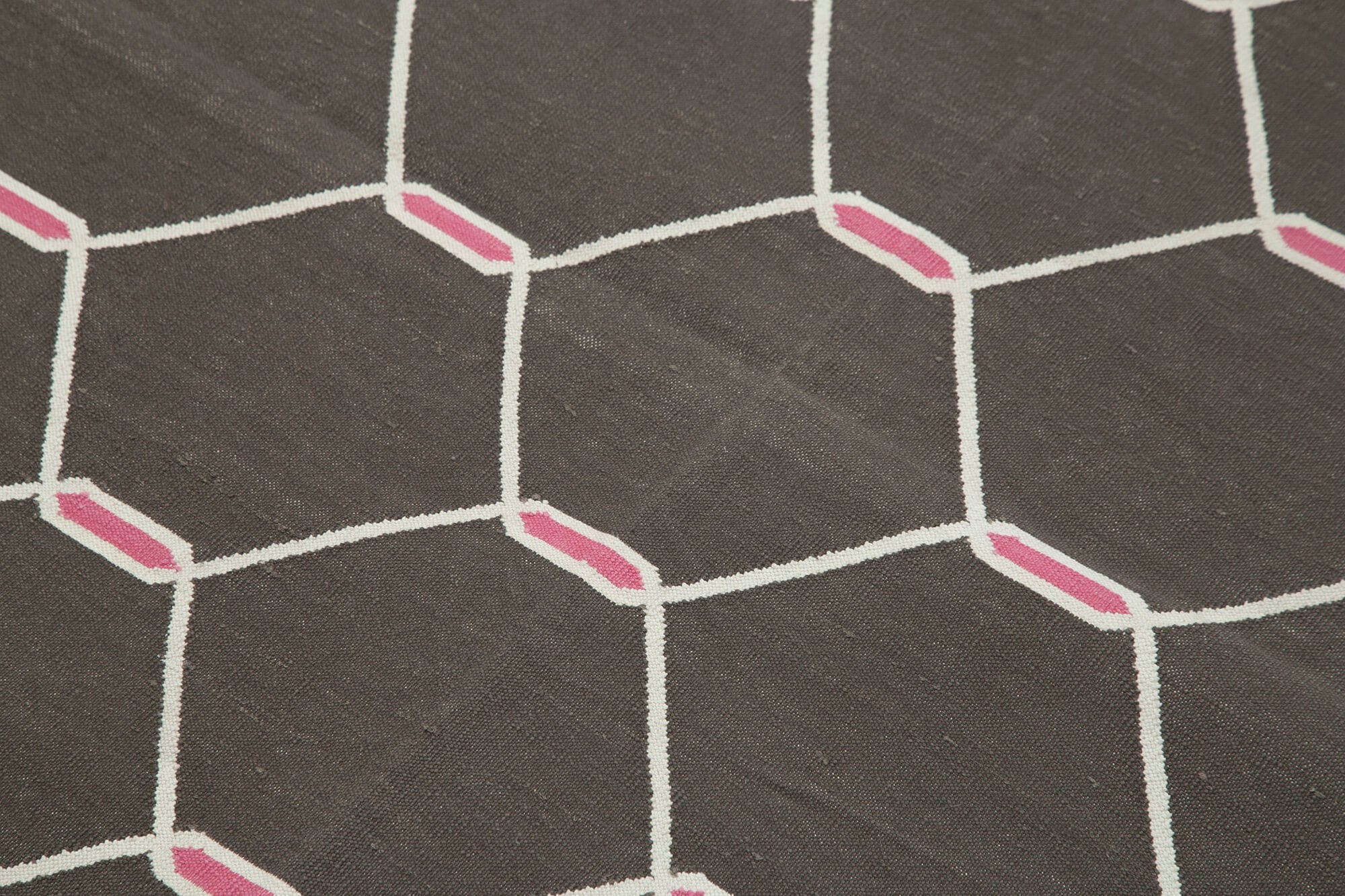 Handmade Geometric Area Rug - Brown Cotton Wool Rug 3'7'' x 5'6'' | Durable Wool Carpet