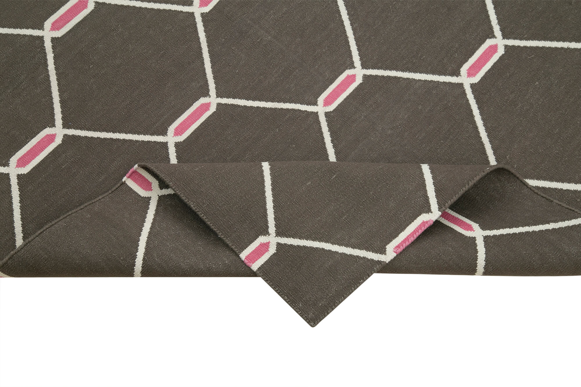 Handmade Geometric Area Rug - Brown Cotton Wool Rug 3'7'' x 5'6'' | Durable Wool Carpet