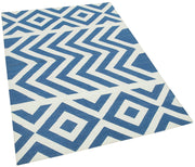Handmade Area Rug – Blue Geometric Cotton Wool Turkish Carpet 3'7''x5'5''