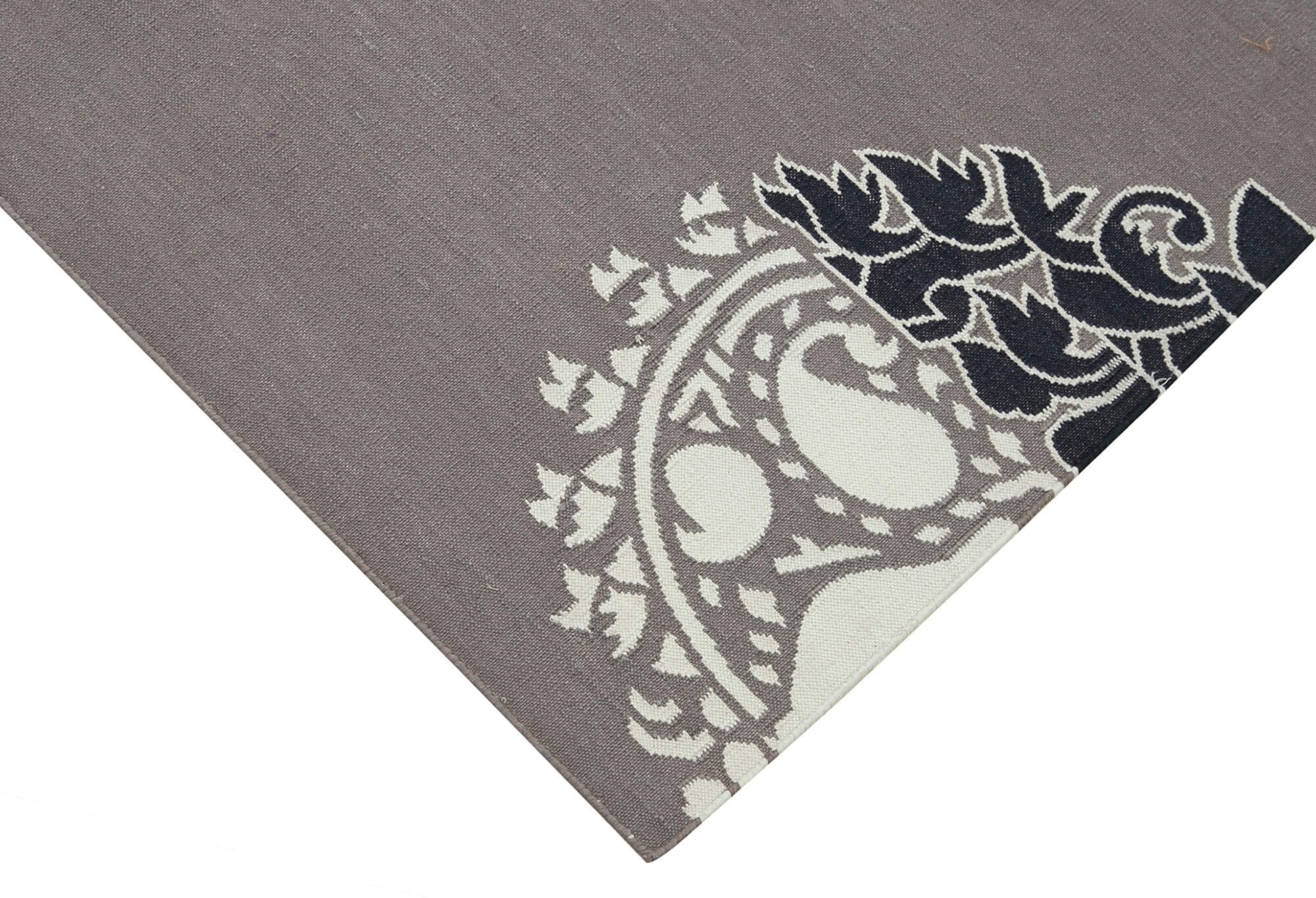 Handmade Area Rug – Grey Geometric Cotton Wool Vintage Handwoven Carpet 3'7''x5'5''