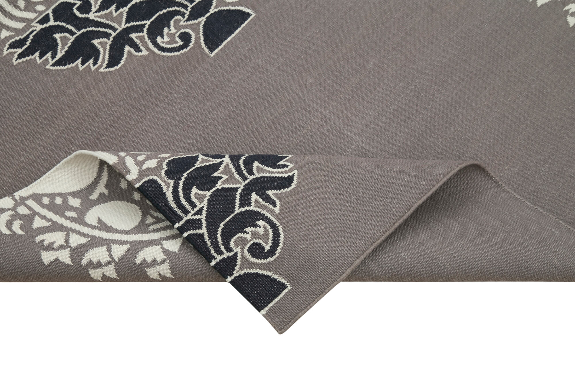 Handmade Area Rug – Grey Geometric Cotton Wool Vintage Handwoven Carpet 3'7''x5'5''