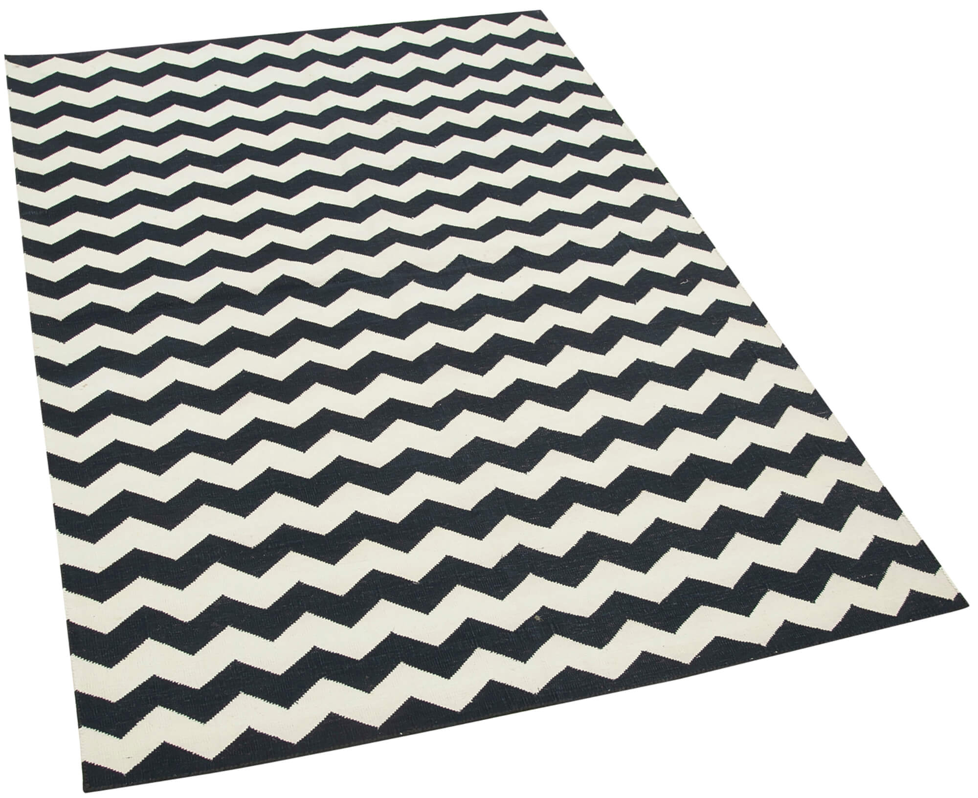 Handmade Geometric Area Rug – Black White Rug, Cotton Wool Carpet 3'7"x5'4"