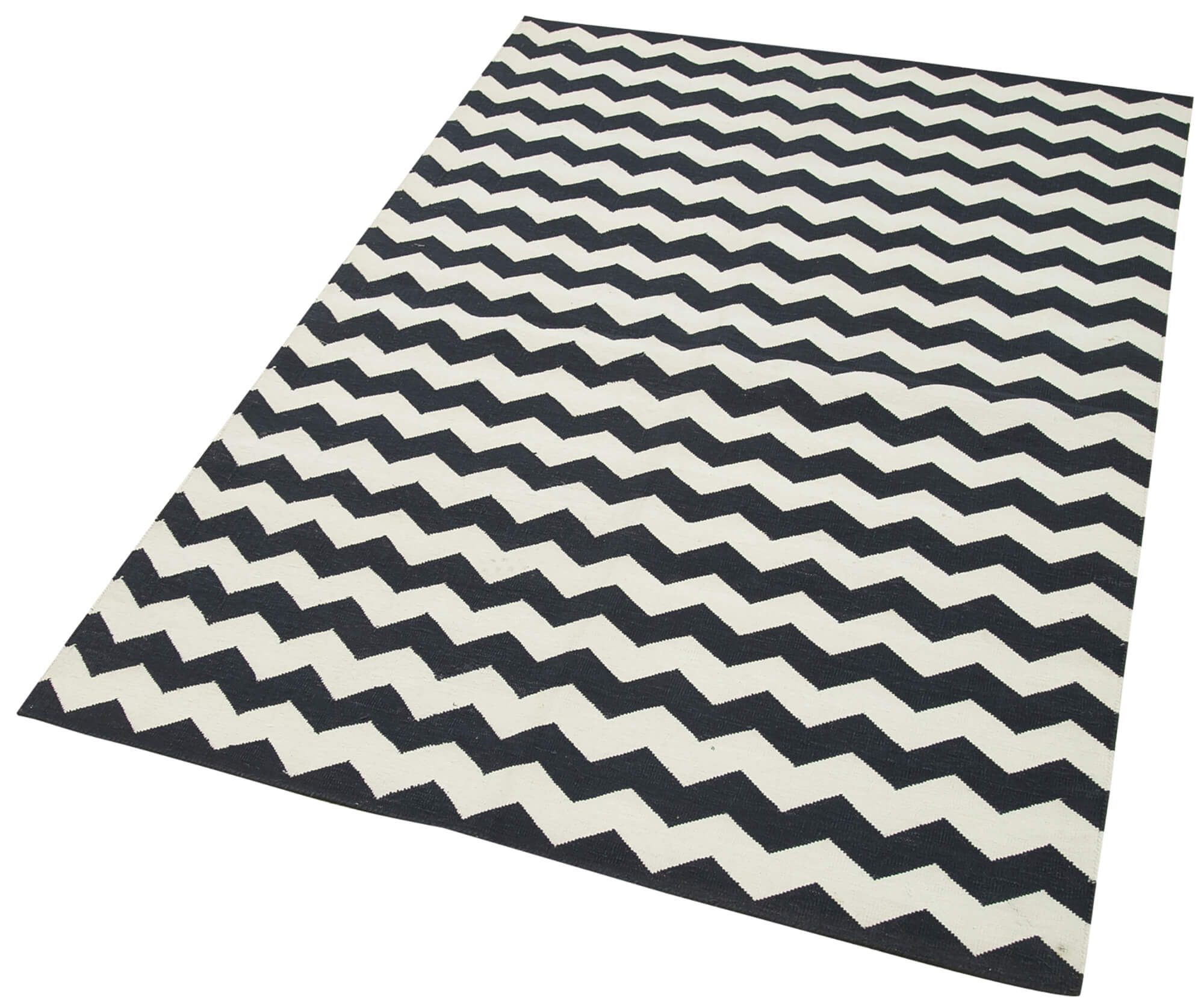 Handmade Geometric Area Rug – Black White Rug, Cotton Wool Carpet 3'7"x5'4"