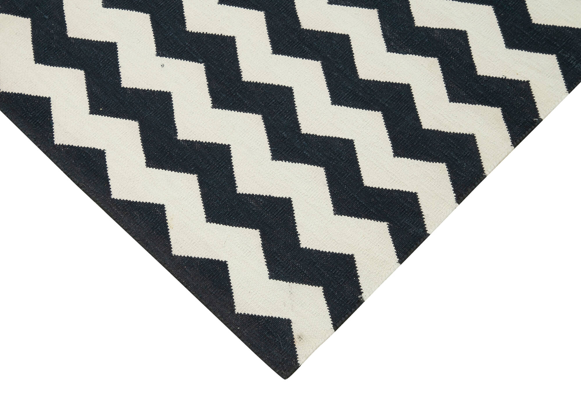 Handmade Geometric Area Rug – Black White Rug, Cotton Wool Carpet 3'7"x5'4"