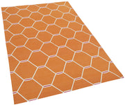Handmade Wool Area Rug - Duri Orange Geometric Cotton Wool Vintage Carpet 3'5''x5'7''