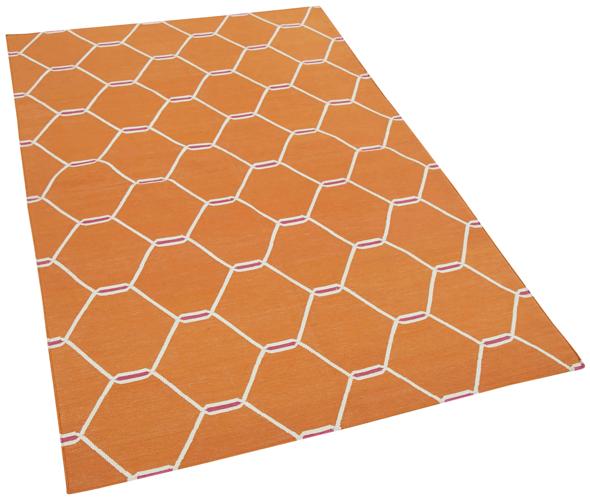 Handmade Wool Area Rug - Duri Orange Geometric Cotton Wool Vintage Carpet 3'5''x5'7''
