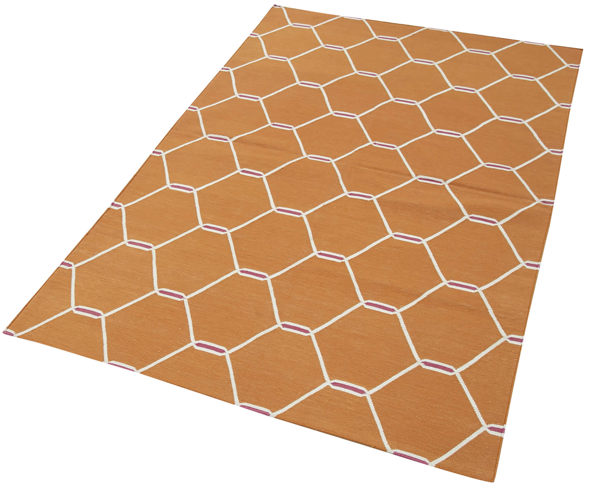 Handmade Wool Area Rug - Duri Orange Geometric Cotton Wool Vintage Carpet 3'5''x5'7''