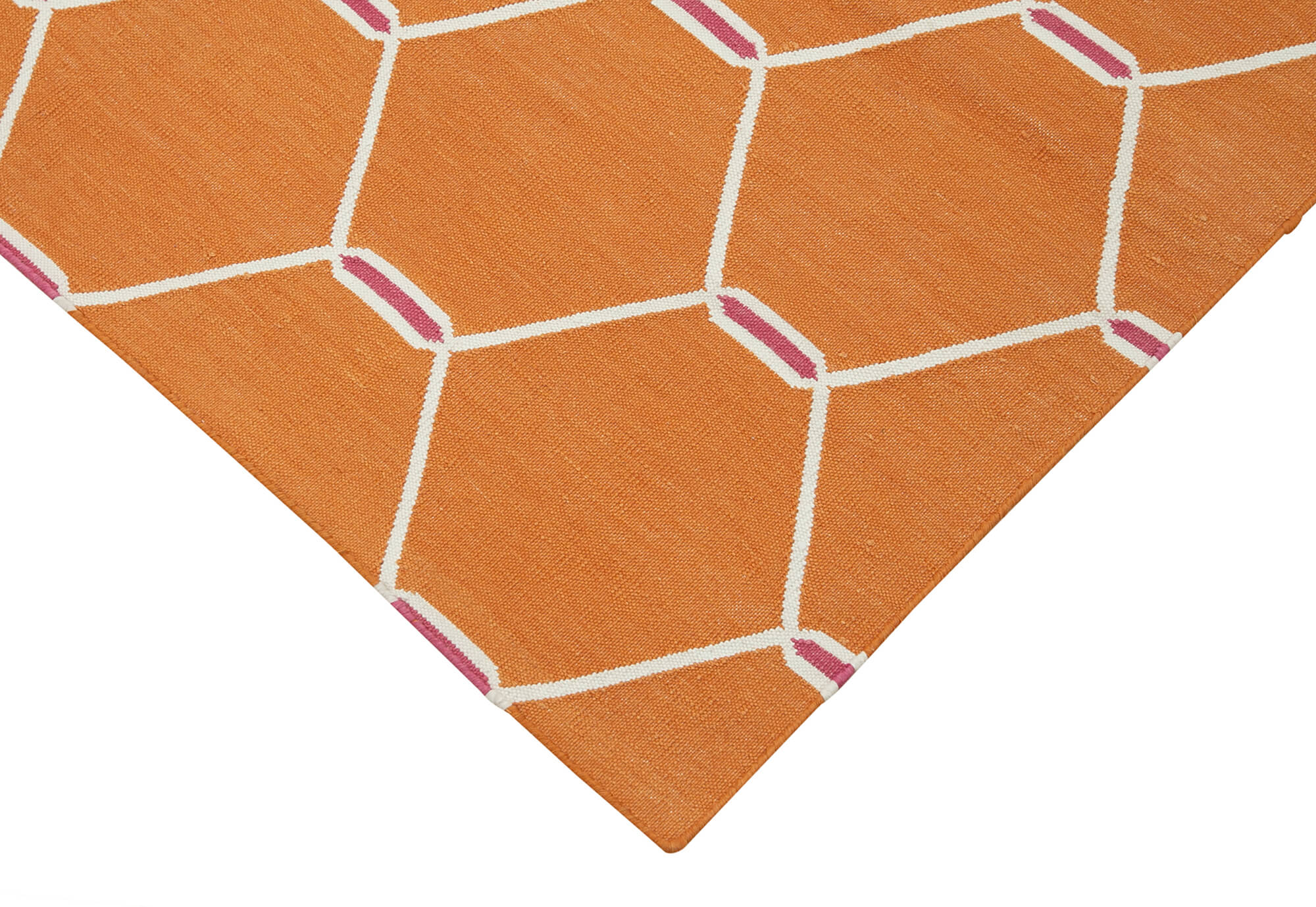 Handmade Wool Area Rug - Duri Orange Geometric Cotton Wool Vintage Carpet 3'5''x5'7''