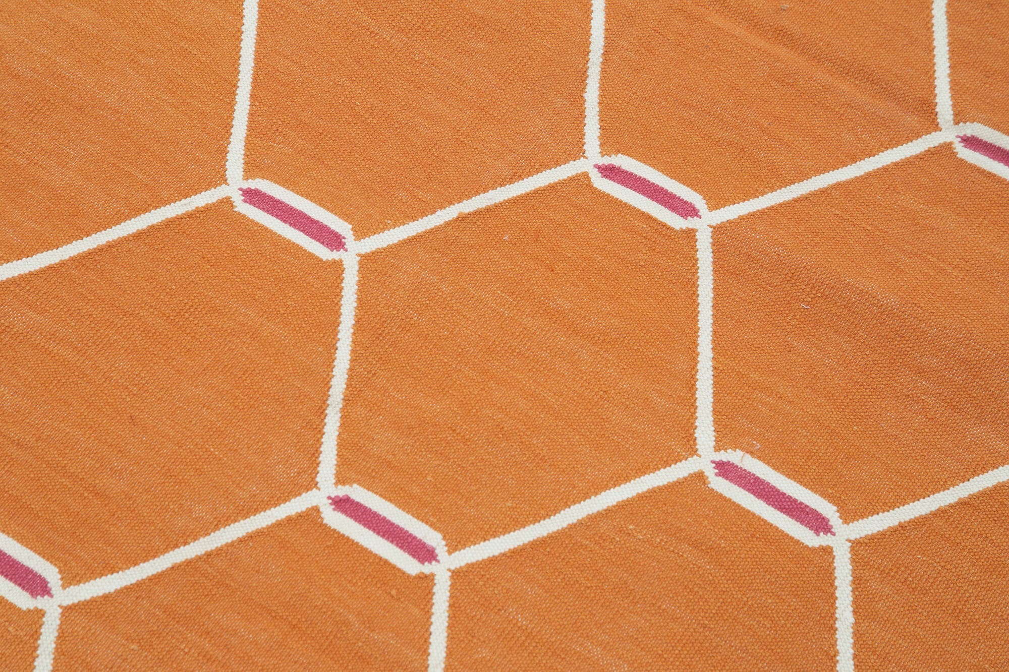 Handmade Wool Area Rug - Duri Orange Geometric Cotton Wool Vintage Carpet 3'5''x5'7''