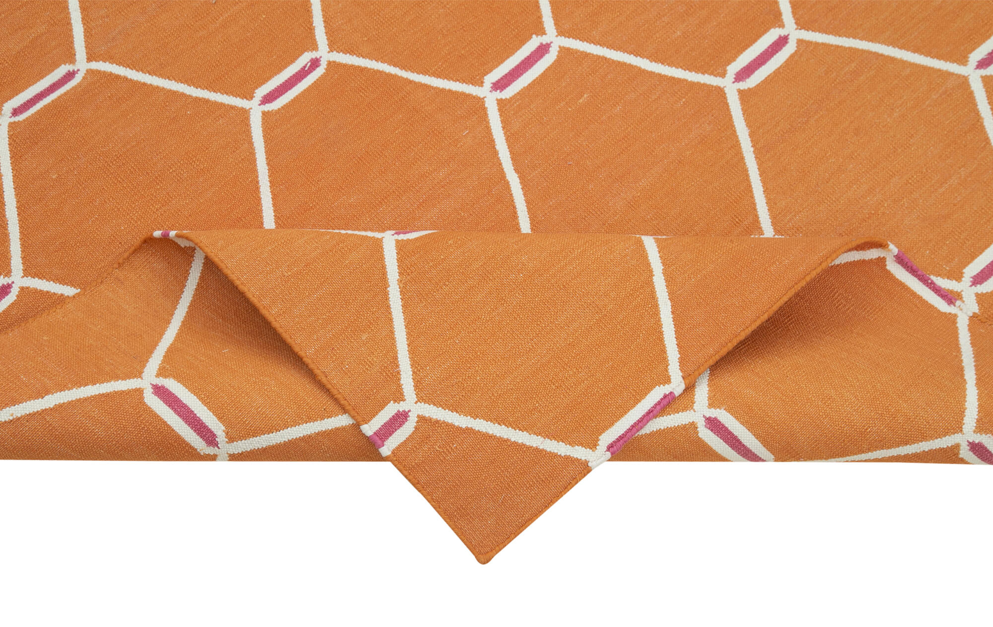 Handmade Wool Area Rug - Duri Orange Geometric Cotton Wool Vintage Carpet 3'5''x5'7''