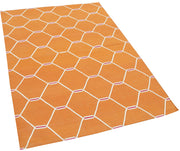 Handmade Area Rug – Orange Geometric Cotton Wool Turkish Vintage Carpet 3'8''x5'7''
